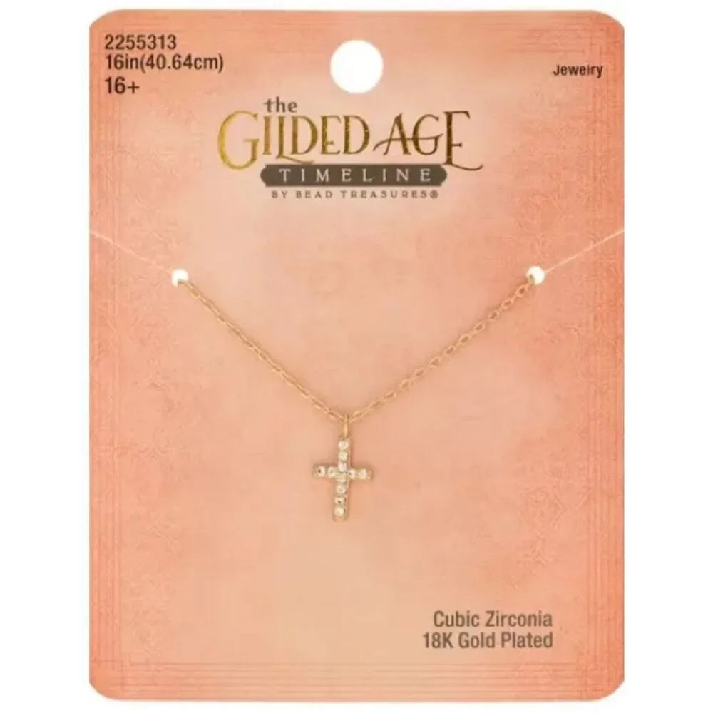 New 18K Gold Plated Cubic Zirconia Cross Necklace